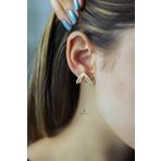 Sarı Renk Üçgen İkili Beyaz Yuvarlak Taşlı 925 Ayar Gümüş Kıkırdak Küpe Earcuff