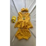 Sarı Ribana Kız Bebek-Çocuk Şort Bluz Bandana Babet Çorap Set 6-36 Ay - 6 - 9 Ay