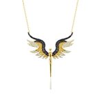 Sarı-Siyah-Beyaz Taşlı Mikail Meleği Altın Kolye