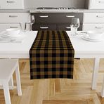 Sarı-Siyah Kare Runner Örtüsü-TR114, 140x45cm (İnce Keten, Uluslararası Yıkama Ve Solmama Sertifikası)