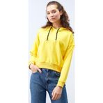 Sarı Uzun Kol Rahat Form Kapüşonlu Kadın Sweatshirt - 97115