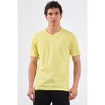 Sarı V Yaka Pamuklu Düz Renk Slim Fit Erkek T-shirt - 2XL
