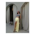 Sarı Yırtmaç Detaylı Müslin Pantolon 29231