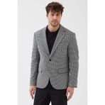 Sarino Erkek Siyah-Gri Pamuk Karışımlı Esnek Kazayağı Desenli Slim Fit Spor Blazer Ceket Siyah-Gri 52