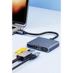Şarj Destekli 3 in 1 Type C DisplayPort Dönüştürücü Adaptör USB 3.0 Çoklu Çoğaltıcı Gümüş Çok Renkli