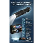 Şarj Edilebilir 3000 Lümen Led El Feneri - Yüksek Aydınlatmalı Avcı Ve Kamp Feneri Aluminyum Gövde