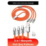 #ŞarjKablosu 3in1 Manyetik Hızlı Şarj Kablosu 120W Type C Lightning Micro USB Çinko Alaşımlı 1.2 Met