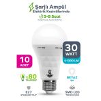 Şarjlı Akülü 30W Beyaz Işık Led Ampul 10 Adet