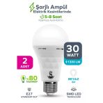Şarjlı Akülü 30W Beyaz Işık Led Ampul 2 Adet
