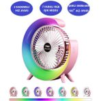 Şarjlı Bataryalı Vantilatör-Masaüstü Fan-3 Kademe Ayarı-7 Farklı Rgb Işık MODU-180C Ayarlanbilir - Pembe