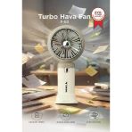 Şarjlı El Vantilatörü Turbo Hava Akışlı 6 Kademeli Taşınabilir Masa Fanı F63 Krem