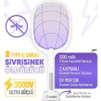 Şarjlı Elektrikli Uv Işıklı Sivrisinek Öldürücü Raket Sinek Kovucu Sineksavar Işıklı Raket Sineklik