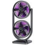 Şarjlı İkili Başlıklı Masaüstü Fan Vantilatör | 2400 mAh | 3 Kademeli Hız | Sessiz Çalışma | Döner Başlık, Siyah
