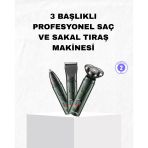 Şarjlı Kablosuz 3 Başlıklı Profesyonel Bakım Seti – Saç, Sakal, Burun Kulak Düzeltici