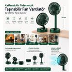 Şarjlı Katlanabilir Masaüstü Vantilatör, Yeşil, Yükseklik Ayarlı, 3 Kademeli Hız, USB Şarjlı, Sessiz Taşınabilir Mini Fan