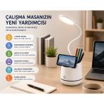 Şarjlı Led Masa Lambası Dokunmatik 3 Modlu Telefon Tutuculu Kalemlik Organizerli Esnek Gövdeli Çalışma Lambası