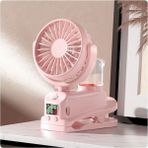 Şarjlı Mandallı Fan Bebek Arabası Masaüstü Vantilatör Su Spray Püskürtmeli Serinletici Mini Klima - Pembe