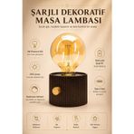 Şarjlı Masa Lambası Abajur Dimmer Parlaklık Ayarlı Gece Masa Üstü Lamba Kahve 712