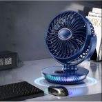 Şarjlı Masaüstü Mini Klima Serinletici Fan Rgb LED Işıklı Vantilatör Askılı Fan - Lacivert