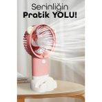 Şarjlı Mini El Fanı, Telefon Standı, Sessiz ve Taşınabilir Masa Vantilatörü, Pembe - Ahşap - Bej