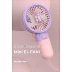 Şarjlı Mini El ve Masa Fanı Çiçek Desenli Mini El Pervanesi Soğutu El Fanı