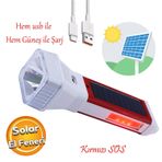 Şarjlı Solar Güneş Enerjili 5 Işık Modu Led El Feneri Usb Şarj Kamp Avcı Lambası Gece Lamba