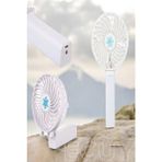 Şarjlı Taşınabilir El Fanı – 3 Kademeli Katlanabilir Masa Üstü Vantilatör, Işıklı, Sessiz Mini Fan - Beyaz