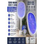 Şarjlı Uv Mavi Işıklı Sinek Öldürücü Raket 3000V Güçlü Masaüstü & Elde Kullanım 1200Mah