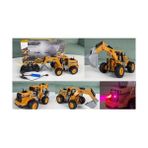 Şarjlı Uzaktan Kumandalı Bulldozer ve Kepçe 7 Kanallı LED Işıklı Demo Modlu Oyuncak Buhar Atan İş Makinesi - Sarı