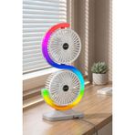 Şarjlı Vantilatör Masaüstü Fırçasız Motor Çift Başlıklı Fan 5 Kademe Rgb Led Işıklı Vantilatör 1800 Mah Şarjlı