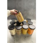 Sarkap Home 12'li 660 ml Mat Siyah Kapaklı Shrinkli Baharatlık Kavanoz