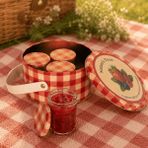 Sarkap Home 2,8 L Strawberry Kırmızı Deri Saplı Kutu ve 4'lü 200 ml Kavanoz Piknik Seti 190X100 mm