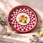 Sarkap Home 34 cm Lemon Design Kırmızı Metal Tepsi