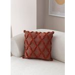 Sarmal Desenli Punch İşlemeli Keten Yastık Kılıfı, Dekoratif Kırlent Kılıfı 43 x 43 CM (Kiremit)
