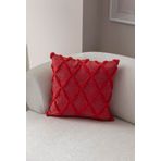 Sarmal Desenli Punch İşlemeli Keten Yastık Kılıfı, Dekoratif Kırlent Kılıfı 43 x 43 CM (Kırmızı)