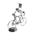 SAROAD 1 adet gümüş metal retro bisiklet sürücüsü modeli metal bisiklet süsü bir sürüş tekerleği heykeli figür ev kütüphane çalışma masası dekorasyonu için
