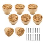 SAROAD 8 paket Boho Rattan topuzlar şifonyer çekmeceler için ahşap dolap topuzları hasır için Boho Rattan çekmece çeker (doğal)