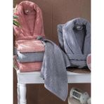 Sarra Home Midye Aile Bornoz Seti - A.Gri-Pembe - M - L