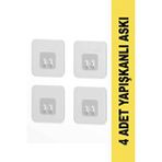 SAS 7x7 Cm Süper Güçlü Yapışkanlı Banyo Askısı Yedek 4 Adet Sticker Raf Tutucu Askı Şeffaf