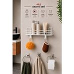 SAS Banyo Düzenleyici Set 4 Parça Yapışkanlı Şampuanlık Tuvalet Kağıtlığı Havluluk Askı Tss-01 Beyaz