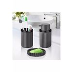 Sas Banyo Takımı Diş Fırçalık Sıvı Sabunluk Katı Sabunluk 3'lü Set Gri
