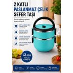 Sas Haus 2 Katlı 1.2 Litre Paslanmaz Çelik Sefer Tası Sızdırmaz Kapaklı Yemek Taşıma Kabı Bento Lunch Box 304 Çelik Turkuaz