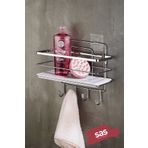 Sas Haus 4 Kancalı Ayarlanabilir Banyo Duş Rafı, Kristal Şampuanlık (Yapıştır/Vidala) Krom-Beyaz