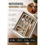 Sas Haus 6 Bölmeli Çekmece İçi Kaşıklık, Plastik Çatal Organizeri, Mutfak Düzenleyici Bej S-11003
