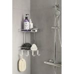 Sas Haus Banyo Köşe Rafı Askılı Duş Organizeri ve Şampuanlık 2 Katlı Krom EK-02, Gri