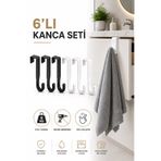 Sas Haus Kapı Üstü Askılık 6'lı Plastik Kanca Seti Havlu Bornoz Çanta Askısı Siyah Beyaz S-161