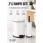 Sas Haus Pedallı Çöp Kovası 3 Litre İç Kovalı Kapaklı Tuvalet Fırçalı Banyo Seti Beyaz - Titan 7103