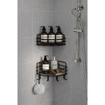 Sas Haus Siyah Köşe Duş Rafı 2’li Şampuanlık 21 cm – Yapışkanlı/Vidalı (Banyo Köşeliği) - TK-01