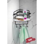 Sas Haus Tekli Yapışkanlı 4 Kancalı Banyo Duş Köşe Rafı – Ayarlanabilir Kristal Raf (Yapıştır/Vidala) Siyah-B