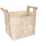 Sas Keçe Tahta Saplı Düzenleyici Sepet - Çok Amaçlı Saklama Organizer Kutu Mini Kahverengi - 15 x 15 x 14 cm